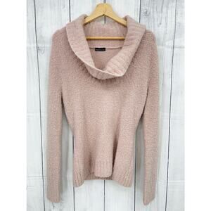 MODA International (L) Pink Boucle Knit WOOL Blend Cowl Neck Sweater